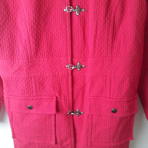 Dialogue Lined Trench Coat Women Medium Red Clasp Closure Lined Pockets - Picture 6 of 14